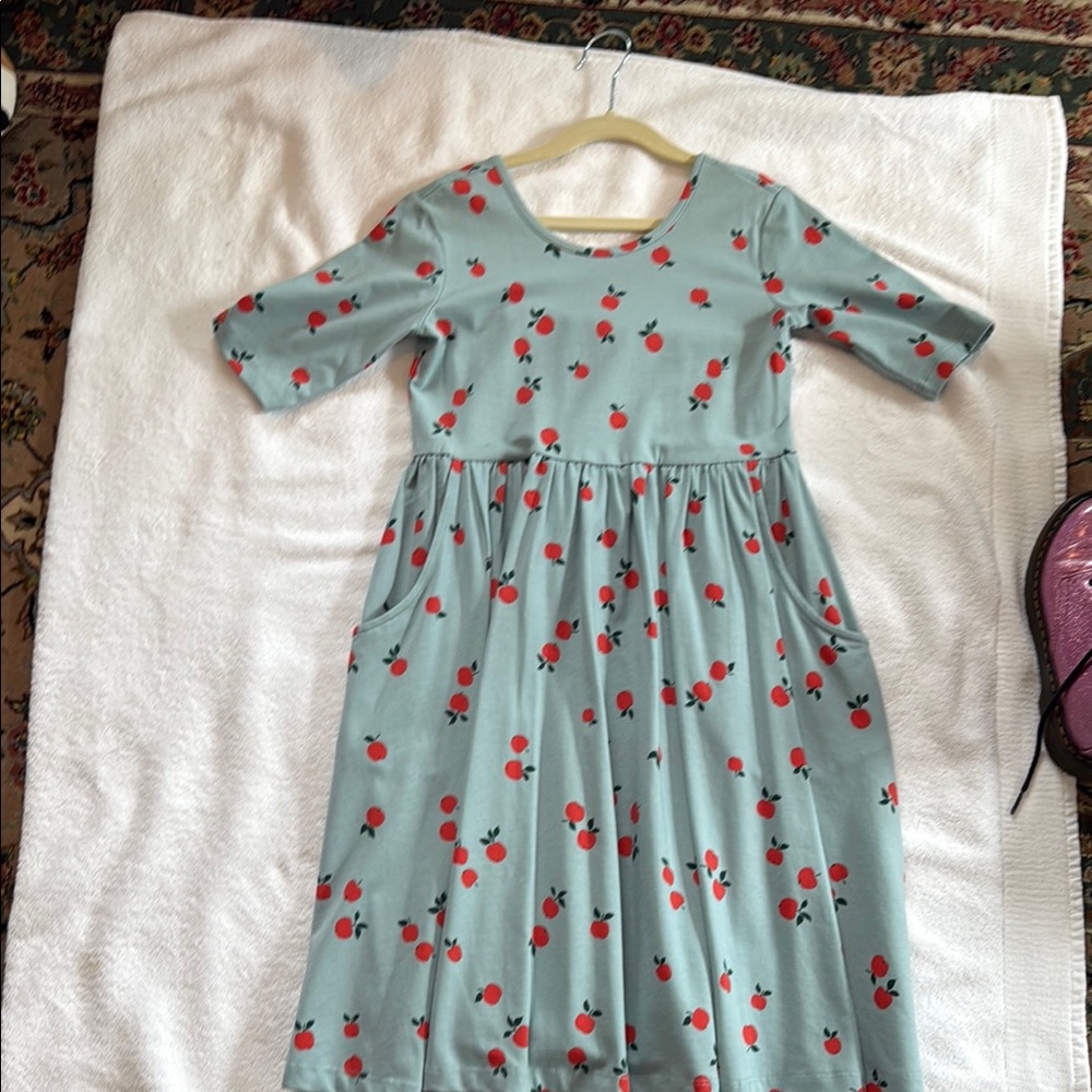 Hanna Andersson Blue Dress with Red Apple Print